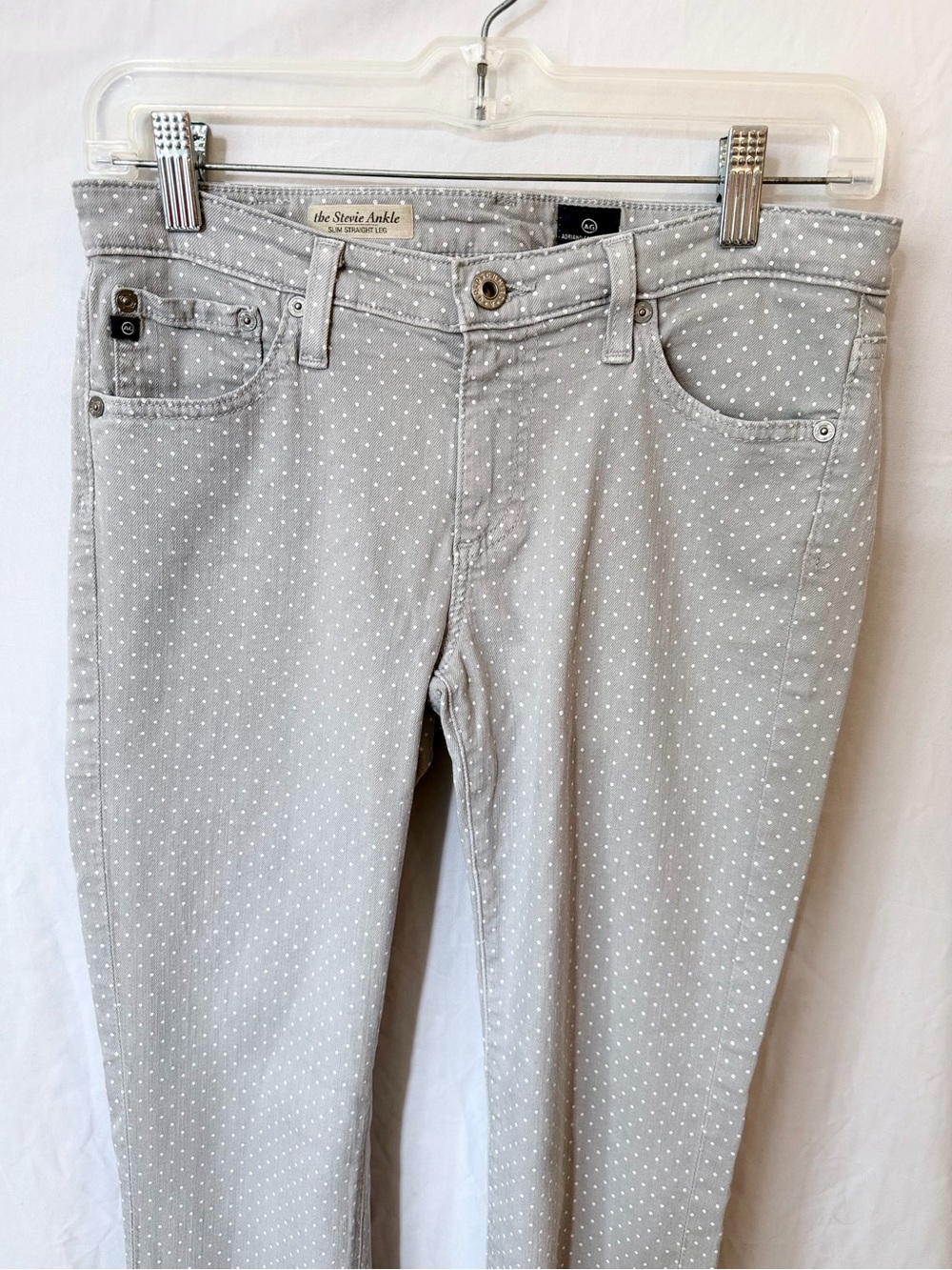 AG Stevie Ankle Polka Dot Jeans Gray Slim Straight Size 27